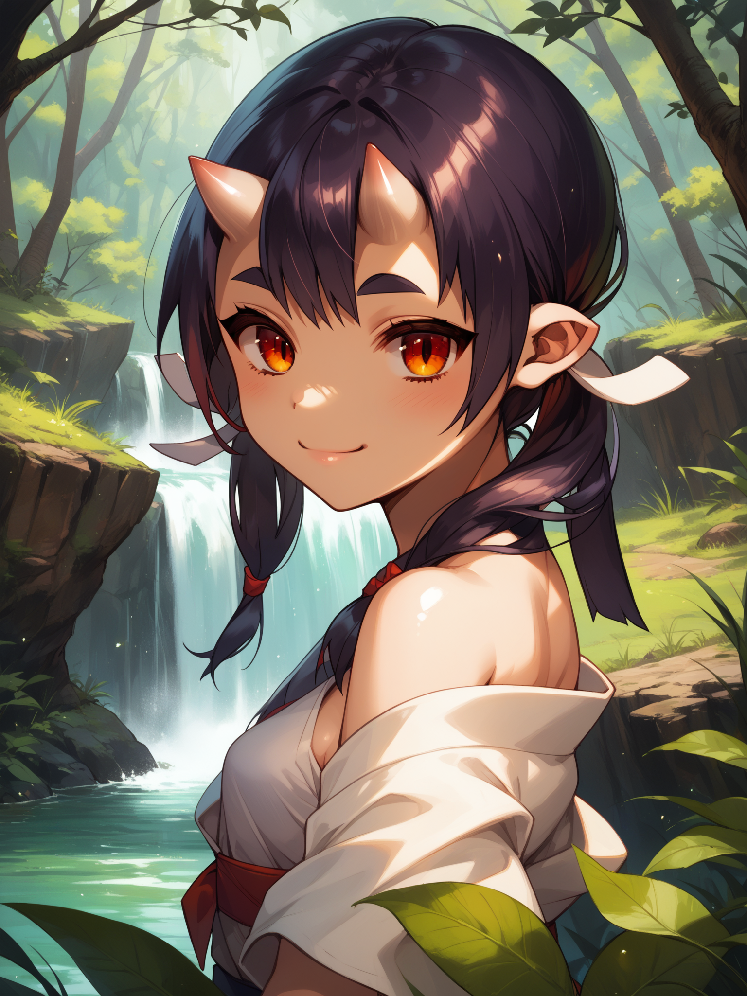 (upper body, solo focus:1.2) <lora:happy_tentacle-momiji-v0.1-000024:1>, ht_momiji, hair ribbon, small breasts, (petite:1.2), <lora:Shed_The_Skin's StS_age_slider_v1_initial_release:-1.2> ( :1.1) ( , , ( :1.2) , smile , (looking at viewer:0.6) :1.2) , outdoors, vegetation, (overgrown :1.1), summer , (day :0.6), , (:0.5), , ( :0.9), (canyon :1.2) (( from side :1.3) :0.8) score_9, score_8_up, score_7_up, score_6_up, score_5_up, score_4_up, ( [(realistic, photorealistic:1.3):(realistic:1.2):16] [(3d:1.2)::14] :1) <lora:LUUNA's Lunas-NijiJourney-SDXL-B2:0.4>, nijijourney <lora:prgfrg23's Counterfeit-V3.0 Style SDXL_LoRA_Pony Diffusion V6 XL:0.5> <lora:mfcg's mfcgXL:0.12> <lora:reweik's gyokai(himehajime)_PonyXL_style_v01:0.14>