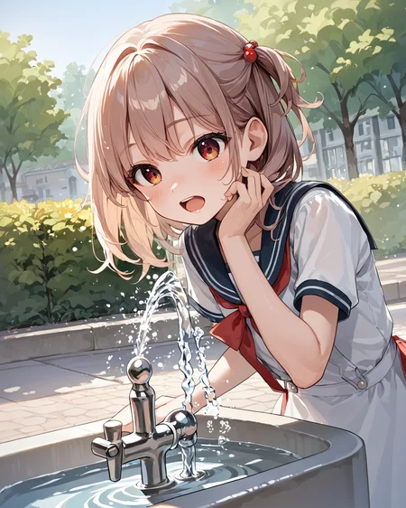 score_9, score_8_up, score_7_up, source_anime , 1girl,
<lora:drinking_fountain:0.8> drinking_fountain ,drink_water, open mouth, faucet,