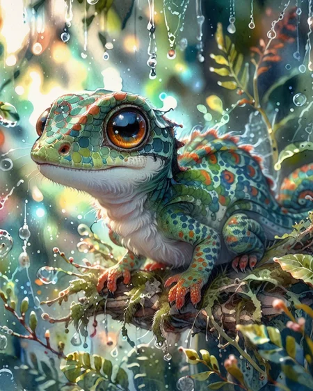 score_9, score_8_up, score_7_up, intricate details, rating_safe,
<lora:SoftWatercolors:1>, SoftWaterColor, 1boy(,
feral furry, gecko, 
full body, looking at the viewer, solo, friendly expression), detailed background, depth of field, subsurface scattering, 
<lora:ral-chrosc-clr:0.3>, ral-chrosc-clr,
<lora:xl_more_art-full_v1:0.3>,
<lora:add-detail-xl:0.3>