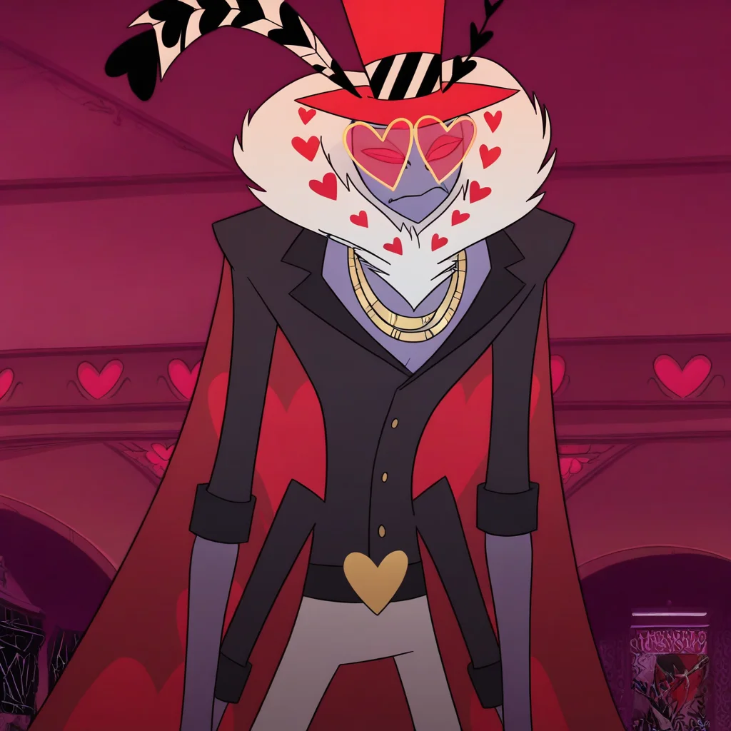 masterpiece, best quality, newest, absurdres, highres, HHStyle, anime, anime style, 1boy, HHVal-V1.0, colored skin, Purple skin, Purple colored skin, demon boy, sharp fingerneils, HHVal-V1.0-no coat, chain, golden chain, necklace, jacket, black jacket, hat, red hat, glasses, heart shped glasses, top hat,