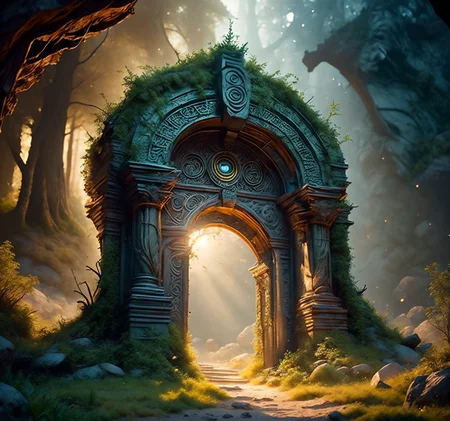 RAW photo, (masterpiece:1.3), subsurface scattering, heavy shadow, (high quality:1.4), (intricate, high detail:1.2), professional photography, HDR, High Dynamic Range, realistic, ultra realistic, photorealistic, high resolution, film photography, ambient lighting, atmospheric effects, <lora:detail_slider_v4:2>, OverallDetail, <lora:Portal:1>, cave, grass, no humans, pillar, portal, scenery, sky, sunbeam, sunlight, vines, epiCPhoto
