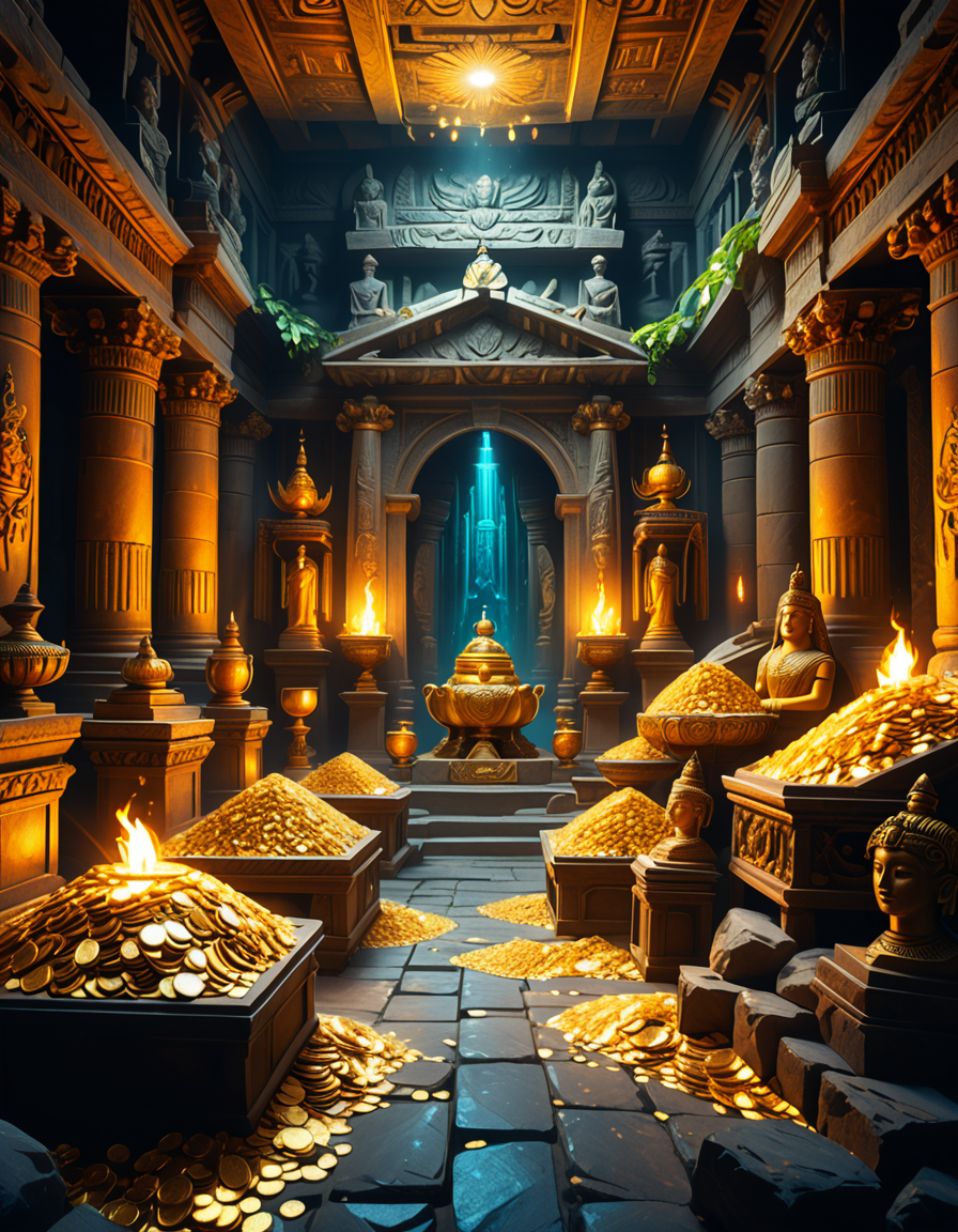 score_9, score_8_up, score_7_up,amazing quality, ultra realistic, 3D, HD, best quality, amazing quality, very aesthetic, absurdres
A hidden treasure chamber deep within an ancient temple, illuminated by the warm golden glow of torches and mystical blue light from enchanted crystals. The room is filled with piles of gold coins, jewel-encrusted goblets, and ancient artifacts covered in dust. Massive stone statues of forgotten deities guard the chamber, their eyes glowing faintly as if watching intruders. In the center, a grand pedestal holds a legendary artifactâan ornate golden crown encrusted with emeralds and sapphires, shimmering with an otherworldly aura. The walls are adorned with intricate carvings depicting lost civilizations, and creeping vines hint at centuries of abandonment. The atmosphere is mystical and slightly eerie, with a sense of both wonder and danger. The air is thick with the scent of aged parchment and burning incense, adding to the chamberâs ancient and mysterious feel. Cinematic lighting with dramatic shadows enhances the depth and richness of the scene, creating a visually stunning and immersive environment.
<lora:SDXLFaeTastic2400:0.4> <lora:extremely_detailed:0.4> extremely detailed,treasure ch4mb3r, <lora:treasure_ch4mb3r-p:1>
