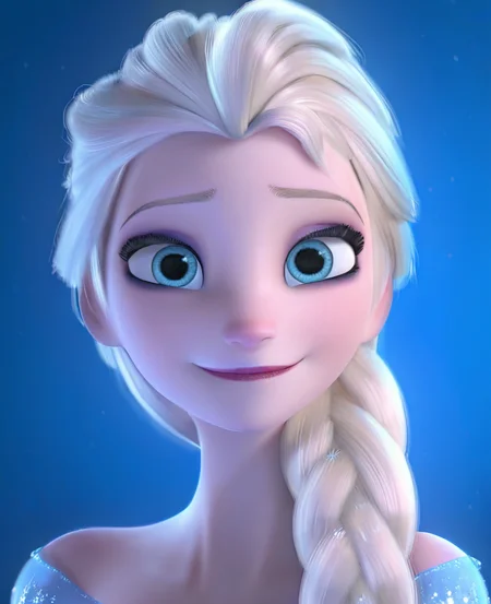 masterpiece, best quality, amazing quality, highres, absurdres, intricate detail, 3d, <lora:Elsa_Frozen_ILLUS-000009:1> , elsa33, 1girl, long hair, blonde hair, single braid, hair over shoulder, dress, long sleeves, bare shoulders, looking at viewer, portrait, smile,
