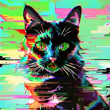 score_9,score_8_up,score_7_up,glitchstyle, <lora:glitch_pony:0.8>,
colorful, abstract, glitch, surreal,
cat,