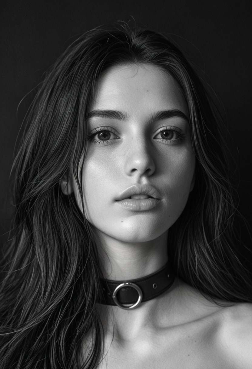 score_9, score_8_up, score_7_up BREAK
(portrait shot, close up)
1girl, long hair, pale lips, choker.
((black and white:2))