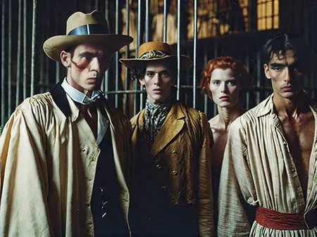 (a group of (white) western (caucasian) anthropophagic natives in formal clothing (exposed in a zoo cage) at the 1931 paris (colonial exposition)), masterpiece, photo , pathe film, ((epic)), ((((cinematic)))), dark fantasy, ultra realistic highly detailed intricate photorealistic analog style photograph, lansdcape, colossal, the end of the world, sharp focus on eyes, (looking at the camera), dramatic lighting, by Jeffrey Catherine Jones and by Louise Catherine Breslau and by alphonse mucha and by egon schiele