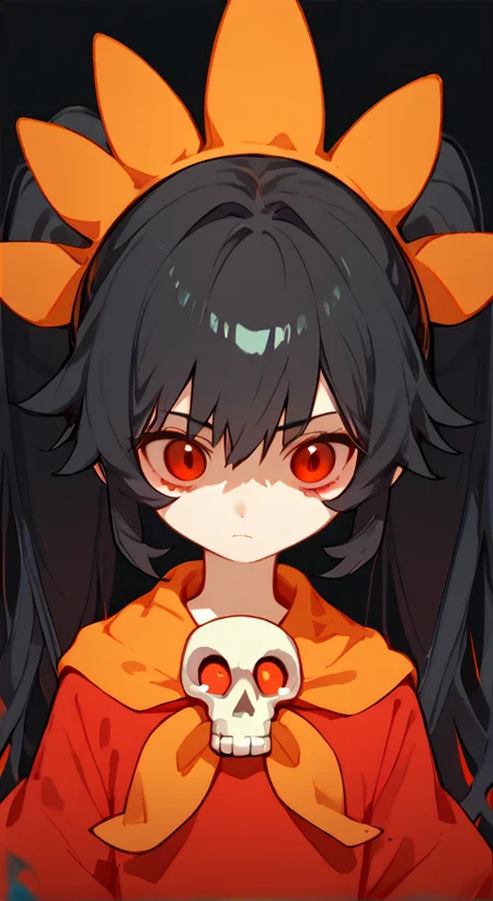 score_9, score_8_up, score_7_up, score_6_up, black hair, long hair, red eyes, orange hairband, bangs, skull, pantyhose, red footwear, red dress, <lora:ashley_warioware:0.7> black hair, twintails, long hair, red eyes, orange hairband, upper body, simple background, <lora:naip33:1>