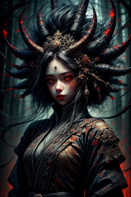 1 girl,at distance,cowboy shot,kumiho,bamboo forest,red hair,evil grin,glowing eyes,yellow eyes,hanbok,
<lora:Concept_-_More_Details_v1.0:1>,<lora:Concept_-_Hella-sthetic_v2:0.7>,<lora:wrenchsfantasy:0.7>,wrenchsfantasy,fantasy,glowing,glowing eyes,, intricate, elegant, highly detailed, symmetry, magical atmosphere, sharp focus, majestic, very coherent, radiant, advanced, cinematic, artistic, fine detail, winning, beautiful, stunning, dramatic light, designed, rich deep colors, perfect professional background, ambient, tailored set composition