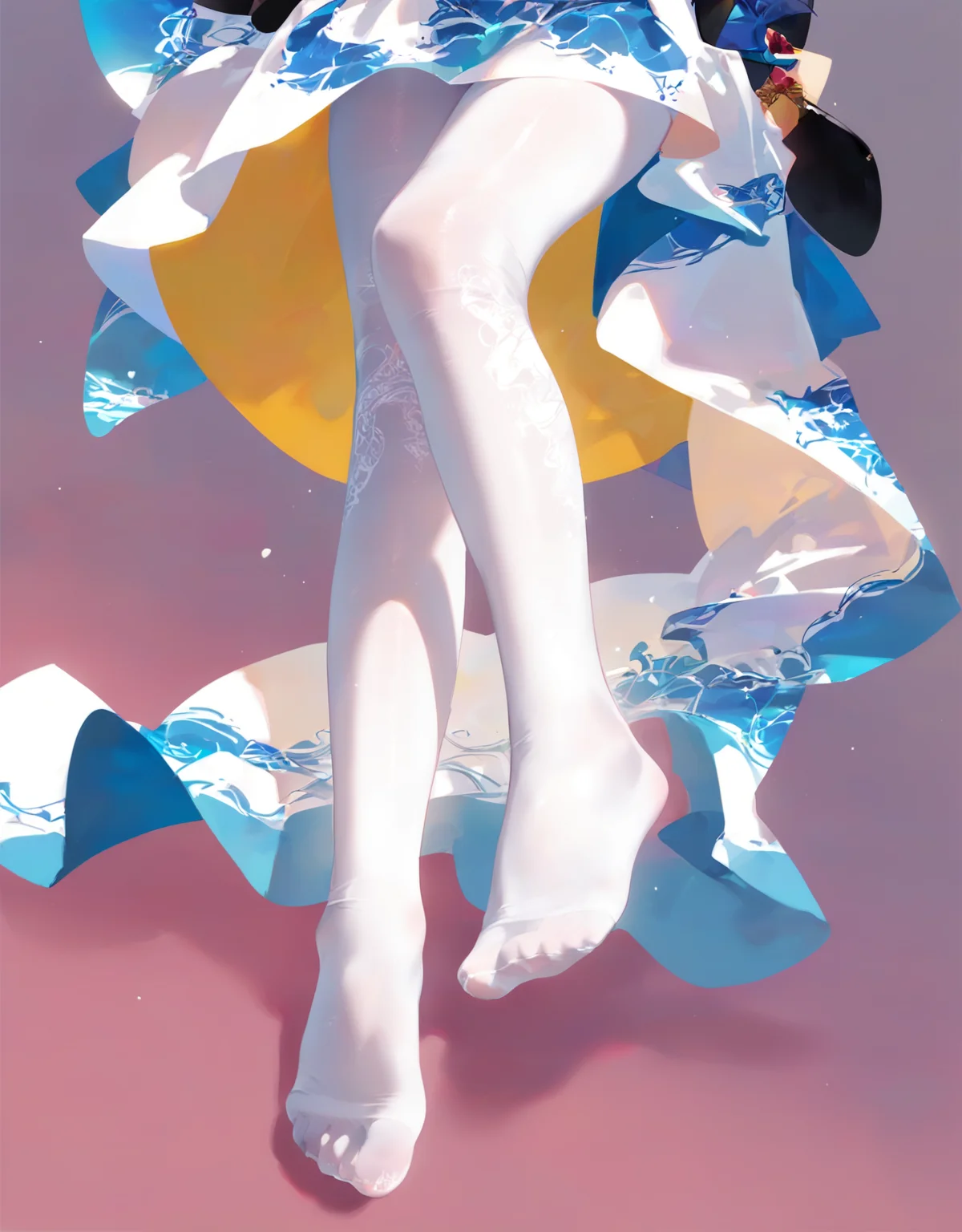nyalia air, <lora:nyalia air_pony:0.8>
1girl, solo, (full body:1.4), breasts, white pantyhose, solo, unsymmetry pantyhose, black footwear, no shoes, lineart print, dragon print, score_9, score_8_up, score_7_up, <lora:socks_design_pony-000090:0.7>,