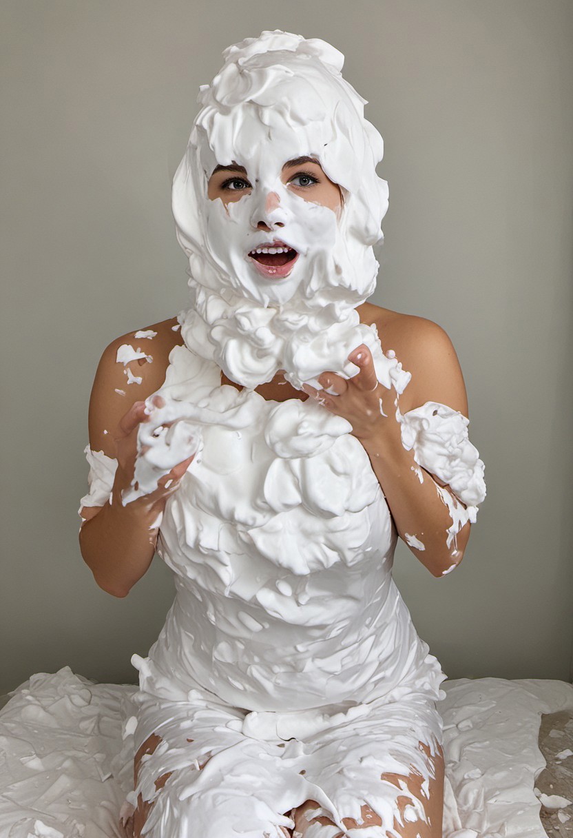Beautiful Woman Coveredinpie shaving cream pied, dress