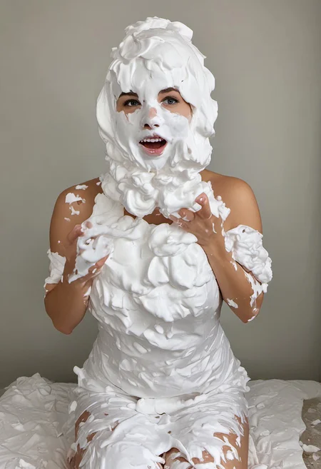 Beautiful Woman Coveredinpie shaving cream pied, dress