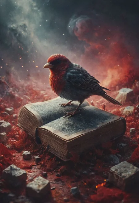 A detailed dramatic illustration of the book , with red color dark magic splash, dark ghotic, 3D Vector Art, fantasy art, watercolor effect, bokeh, Adobe Illustrator, hand-drawn, digital art, bird's eye view, isometric style, retro aesthetic, focused on the character, 4K resolution, photorealistic rendering, using cinema 4D
Wide range of colors., Dramatic,Dynamic,Cinematic,Sharp details
Insane quality. Insane resolution. Insane details. Masterpiece. 32k resolution.
<lora:add-detail-xl:0.95> <lora:dvr-lnds-sdxl:0.3> dvr-lnds-sdxl <lora:MJ52:0.25> <lora:ral-apoctvisn-sdxl:0.3> ral-apoctvisn <lora:zavy-cntrst-sdxl:0.35> dark, chiaroscuro, low-key <lora:zavy-rmlght-sdxl:0.41> zavy-rmlght <lora:SDXLFaeTastic2400:0.225>