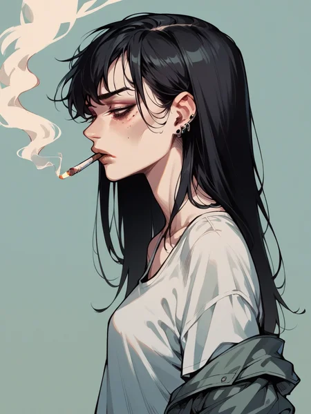 score_9, score_8_up, score_7_up, score_6_up, score_5_up, <lora:sm0k3XLP:0.8> sm0k3,cigarette, 1girl, black hair, smoking, arms behind back,