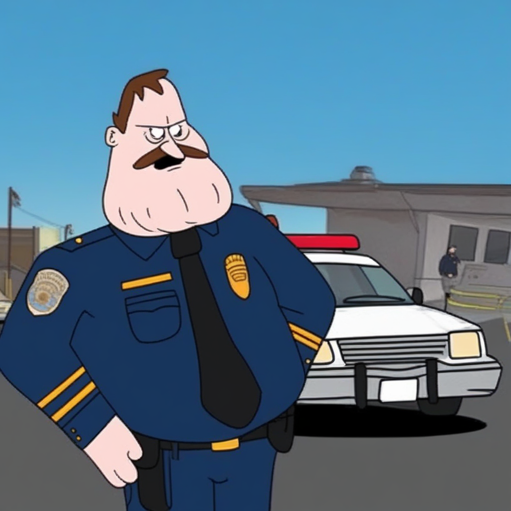 Randall Crawford, mustache, police car in background,