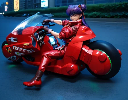 score_9, score_8_up, score_7_up, source_real, realistic, photorealistic, BREAK
KanedaBike_Akira, motor vehicle, ground vehicle, solo, black hair, gloves, motorcycle, 1girl, jacket, sunglasses, smile, car, looking at viewer, red jacket, cyberpunk, city, night, neon,
shampoo (ranma 1/2), purple hair, long hair, apron, red footwear, red eyes, hair bun, hair bell, hair ornament, double bun, bell, capri pants, red pants, smile, <lora:BDpony_KanedaBike_Akira_V1-5175:1> <lora:detailed_notrigger:1> <lora:zy_Detailed_Backgrounds_v1:1>