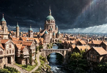 Art. Morrowind. (Balmora), (Naboo), Rivendell, town, small houses, bridge, medieval fantasy, detailed, ultrarealistic, photo, bokeh, depth of field, 8ksoft lighting, high quality, <lora:add_detail:0.24> <lora:morrowind:1> vivec city,
Architecture like historical Balmora, Vivec, Rivendell.  Belle Epoque architecture in Theed, Naboo, infused with a unique blend of Italian Baroque, Art Deco, Art Nouveau, Ming Chinese, and Edo Japanese architectural elements. The fantasy city is a masterpiece of design,  (masterpiece:1.5), oil painting, digital painting, watercolor, illustration 8k, natural lighting. The city boasts a mesmerizing landscape of blue metal roofs, crafted with ultra-realistic precision.  <lora:City_of_Wisdom:0.7>