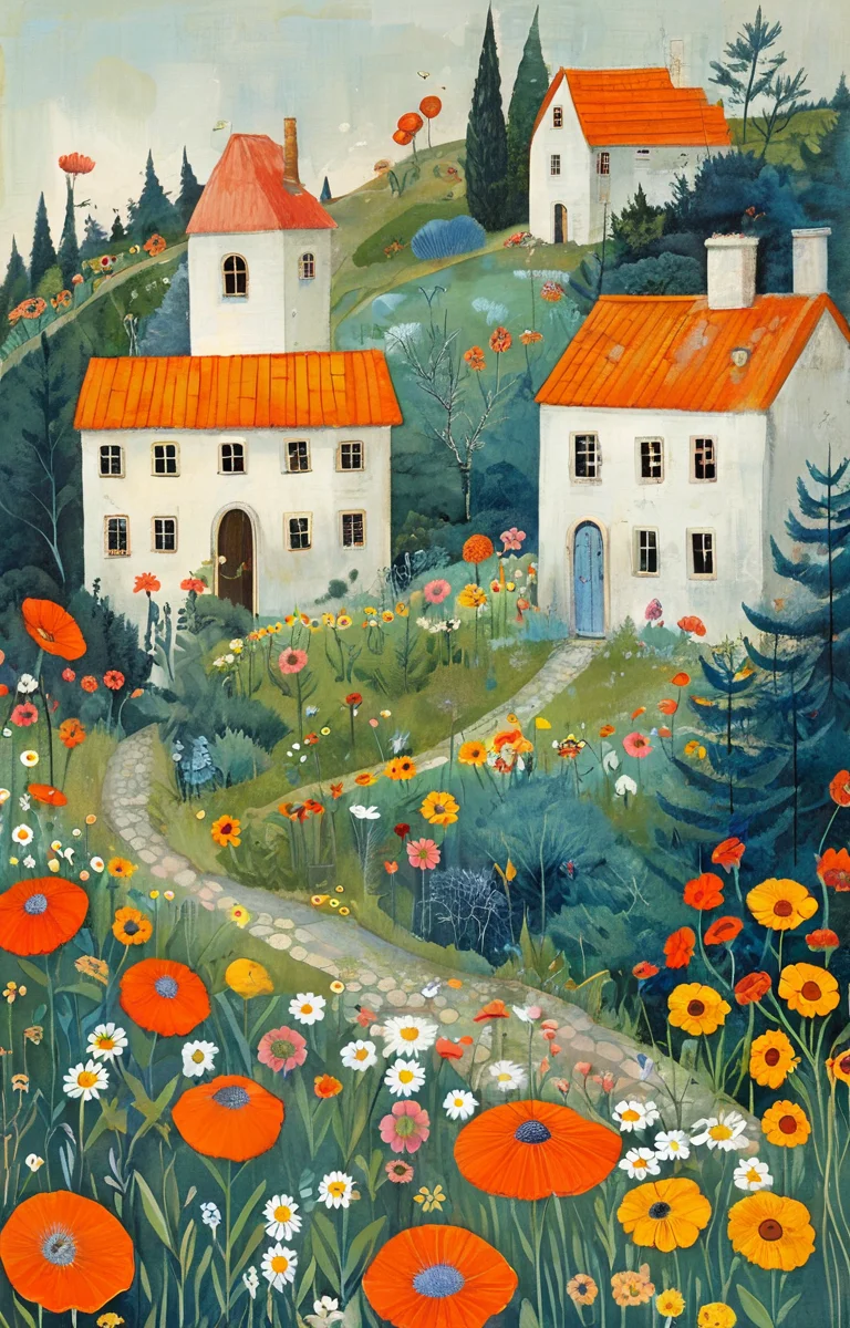 masterpiece,best quality,<lora:tbh143-sdxl:0.7>,patten,computer,flowers,illustration,style of Alice Provensen,