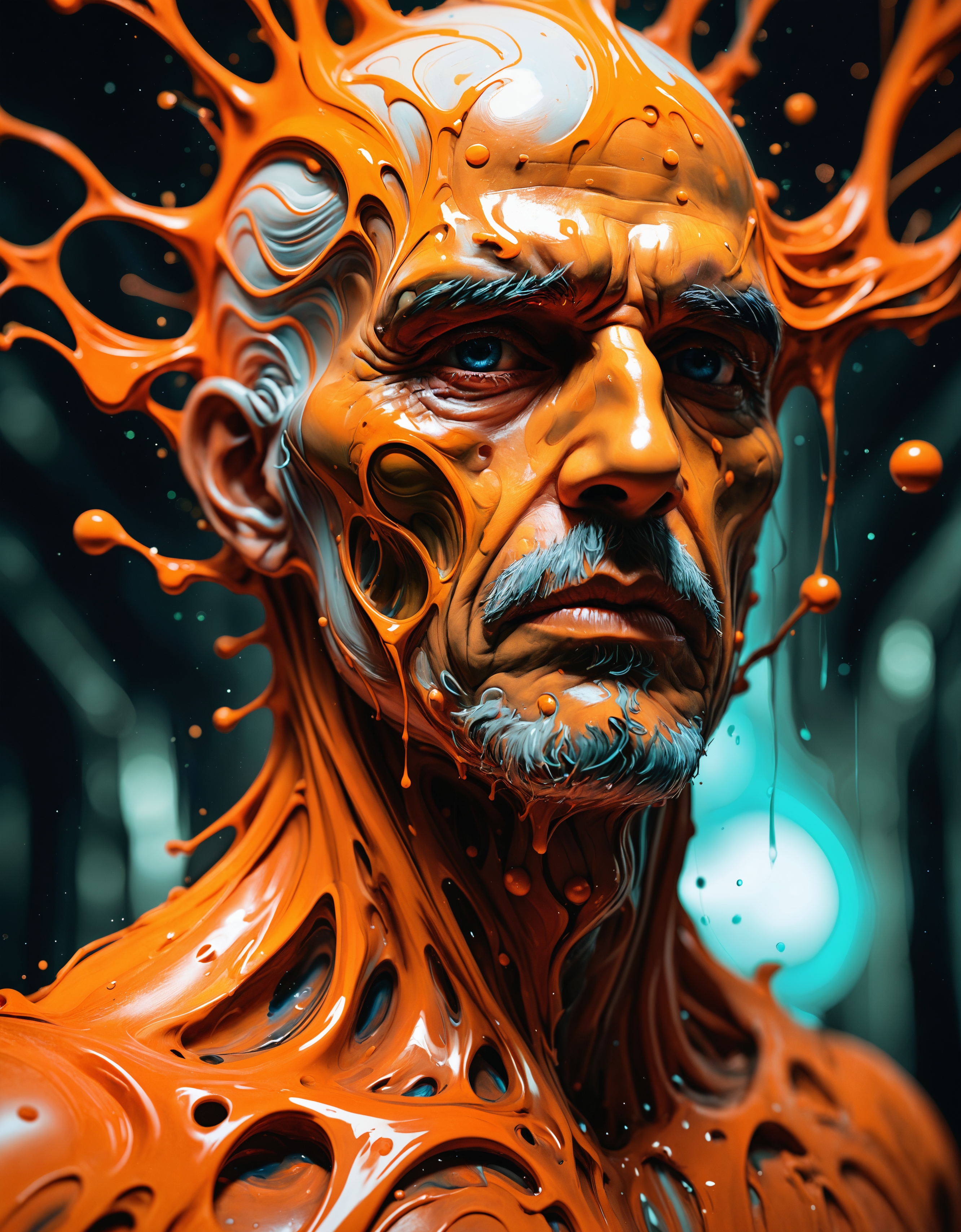 zavy-lqdprtrt, liquid paint, highly detailed, Basic slight Antipatriarch (Man:1.1) , very hollow, Greater orange Scouter, shallow depth of field, Vivid, Depressing, sharp and in focus, highly detailed, HDR, masculine, creative, highly complex, glowing, lush, epic atmosphere