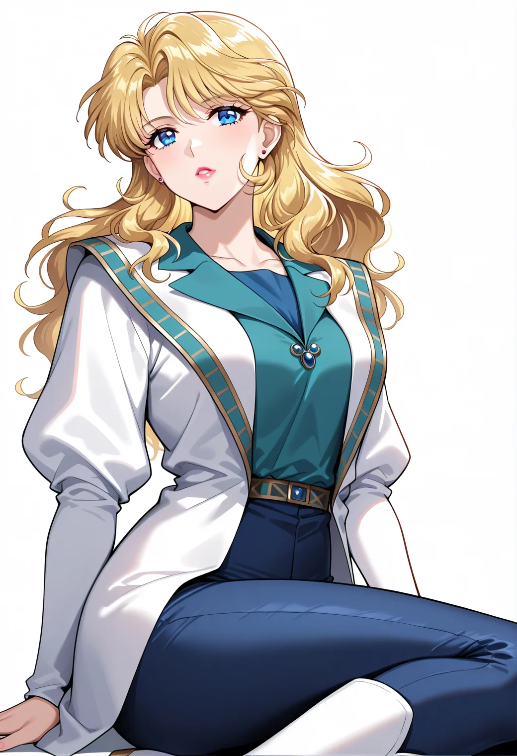 masterpiece, best quality, very aesthetic, absurdres, 1girl, solo,
<lora:tytti_norrback_v01:1.0>, tytti_norrback, blonde hair, long hair, blue eyes,
stud earrings, lipstick, white jacket, puffy long sleeves, shirt, jewelry, blue pants, white boots, posing