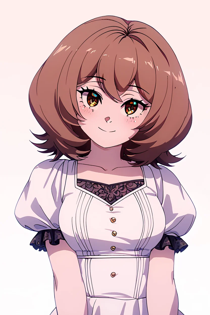 score_9, score_8_up, score_8, medium breasts, (curvy), cute, eyelashes, BREAK, , zzEdel, brown eyes, medium hair, brown hair, short hair, dress, collarbone, puffy short sleeves, <lora:EdelFrieren_PDXL:1.0>, , BREAK, smile, closed mouth, looking at viewer, cowboy shot, ,,, embedding:zPDXL, Expressiveh, ,,, <lora:Konpeto_PDXL_v3:1.0>, <lora:SDXLFaeTastic2400:0.5>, <lora:Expressive_H-000001:0.4>,