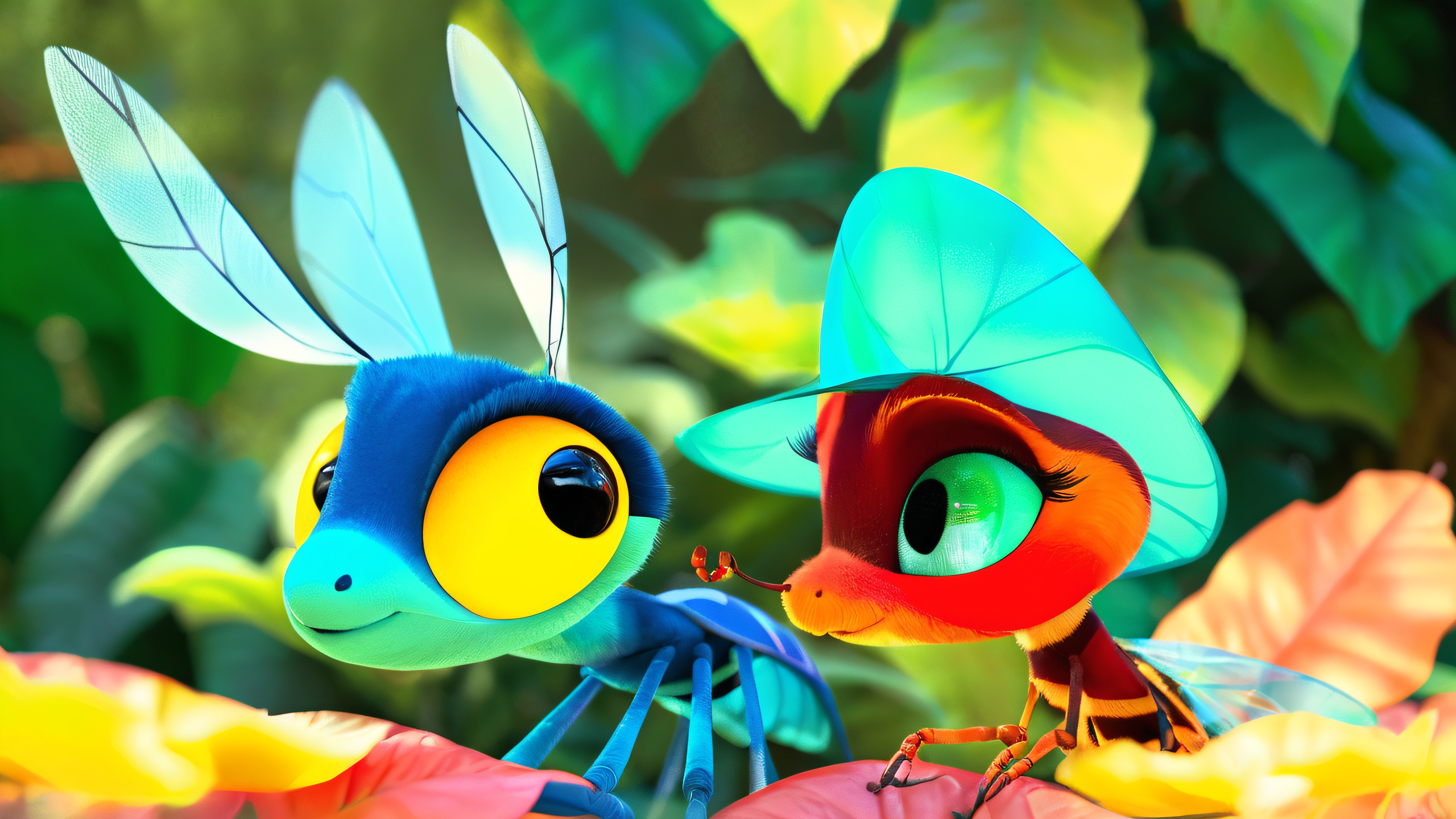score_9, score_8_up, score_7_up BREAK zy_animation, CGI scene , duo, animated insects, distinct features, lively conversation, oversized leaves, autumn colors, expressive gestures, antennae, curious eyes, connection, personality, vibrant foliage, whimsical, close-up view , <lora:zy_Animation_Shot_PonyRealism_v1:0.85>