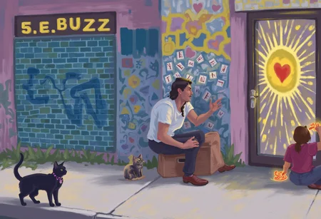 score_9, score_8_up, score_7_up, score_6_up, score_5_up, score_4_up, cat , graffiti saying "BUZZ"