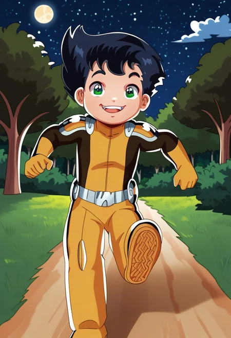 score_9, score_8_up, score_7_up, highly detailed, CuteCartoonStyle, cute boy, 1boy, solo,  Tony_Clark, Black Hair, Green Eyes, Dark Skin, Yellow Bodysuit, Yellow Gloves, Yellow Pauldrons, Yellow Boots, Belt,  at night, full moon, running, motion blur, smug smile, park
DSCStyle, round eyes, exaggerated proportions, cartoonish features, anime-inspired, cute aesthetics, cartoonish proportions, highlights,smooth lines, glossy highlights, minimal detail, clean outlines, consistent line weight, gentle highlights