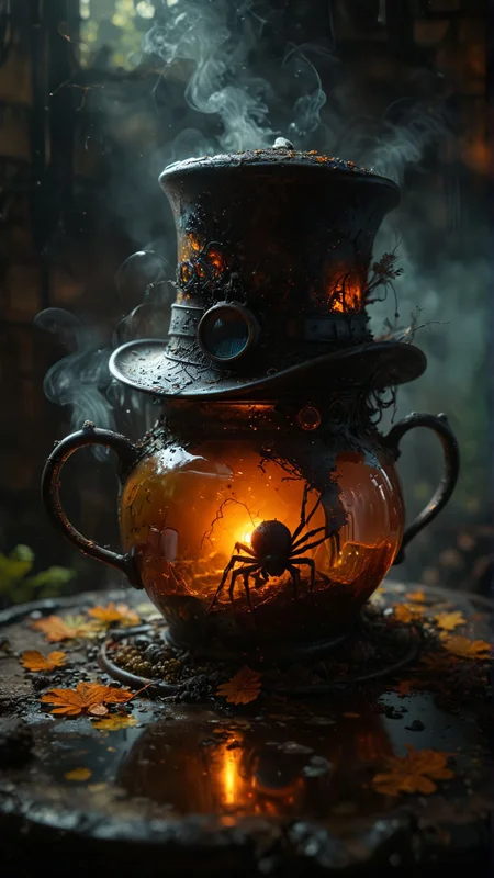 a putrid clockwork spider with a top hat askew and monocle fogged by the noxious fumes emanating from the churning, acidic depths of a rusty teapot that appears to be vomiting forth a murky broth., a colorful background, in the art style of dan mumford, magic card, by arthur adams, ign, mother earth, blacklight, interesting color use
many details, extreme detailed, full of details,
Wide range of colors., Dramatic,Dynamic,Cinematic,Sharp details
Insane quality. Insane resolution. Insane details. Masterpiece. 32k resolution.
<lora:add-detail-xl:0.95> <lora:dvr-lnds-sdxl:0.3> dvr-lnds-sdxl <lora:MJ52:0.25> <lora:ral-apoctvisn-sdxl:0.3> ral-apoctvisn <lora:zavy-cntrst-sdxl:0.35> dark, chiaroscuro, low-key <lora:zavy-rmlght-sdxl:0.41> zavy-rmlght <lora:SDXLFaeTastic2400:0.225>