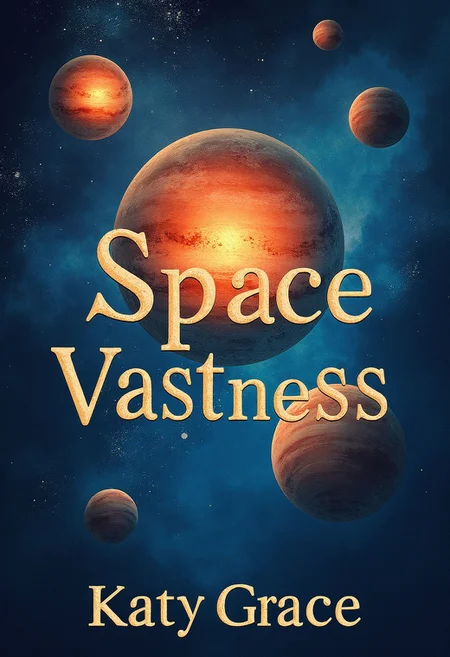 score_9, score_8_up, score_7_up,detailed background, Book cover, image of space, inscription: ‘Space Vastness’,by Katy Grace,unusual font