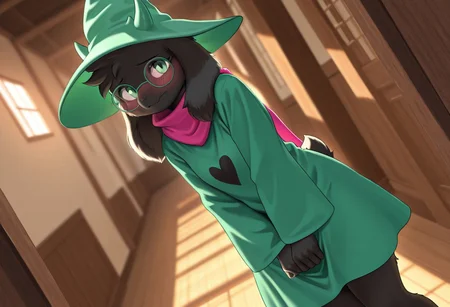 masterpiece, best quality, amazing quality, very aesthetic, high resolution, ultra-detailed, absurdres, newest, scenery, anthro, furry, furry female,
ralsei_altform_illust, black_body, black_fur, horn, hat, glasses, peace hand sign, blushing, embarrassed, angle, cinematic
BREAK, detailed background, detailed hair, depth of field, detailed fluffy fur, photorealistic details, volumetric lighting