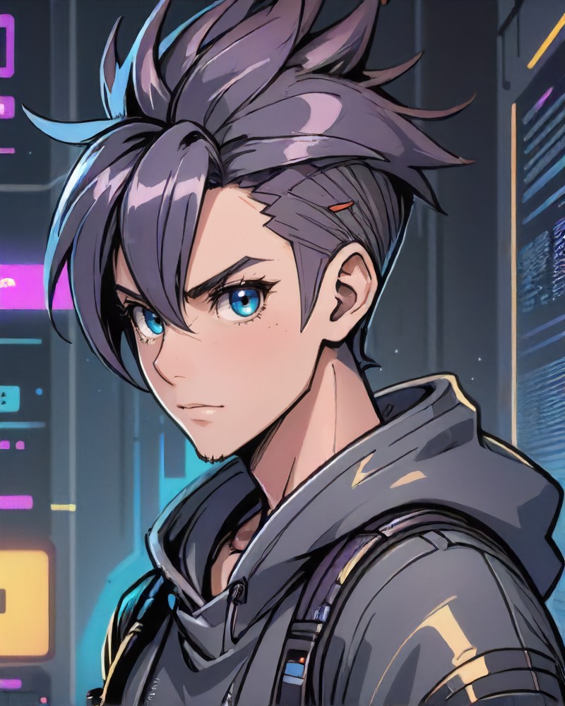 anime style, Dreamy 1boy, man, natural colored eyes, Mohawk with braided sides hairstyle, dynamic pose, <lora:EnvyCharacterPortraitHelperXL01:0.8>, BREAK portrait, looking away, solo,  upper body, detailed background, detailed face, (<lora:DonMC0sm1cW3bXL:0.4>  web,  astral plain, DonMC0sm1cW3bXL theme:1.1), evil high-tech futuristic hacker, sly smirk, advanced technology, hoodie, techwear,  augmented reality interface, cables, (holographic display:1.05), error message, barcode, computer, cryptography, ,  screens in background,  subterfuge, dark sinister atmosphere,