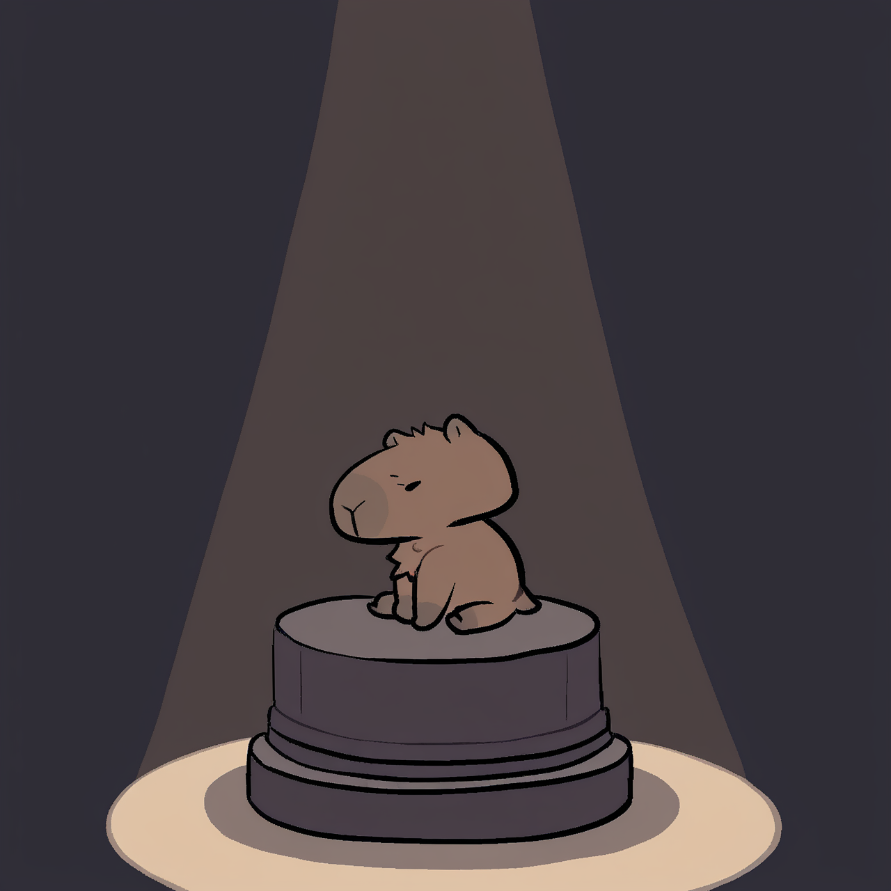<lora:Clementyne_Style_Illustrious:1>, clementyne, aliasing, low quality, capybara, chibi, pedestal, spotlight, white background,