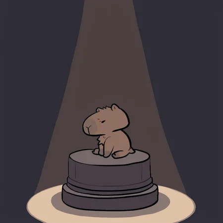 <lora:Clementyne_Style_Illustrious:1>, clementyne, aliasing, low quality, capybara, chibi, pedestal, spotlight, white background,