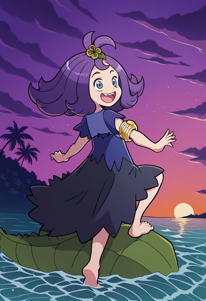 Score_8_up, score_7_up, Score_9, BREAK, 1girl, solo, Acerola, tropical forest, palm tree, river, water1default1, purple dress, torn dress, hair ornament, gold armlet, smile, short sleeves, open mouth, stitches, sitting on rock, barefoot<lora:EMS-404742-EMS:1.000000>
Tick tock crocodile,male animal focus, crocodile open large mouth ,green skin, blue eyes, Tick Tock the crocodile is giant and very huge,teeth, swimming in water,partially submerged,Tick Tock the crocodile looking at a young indigenous who standing on dry land in front of the river in height above the crocodile. river,palm trees, jungle tropical, Disney, anime