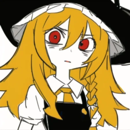 KKHTA_style, sharp_edges, masterpiece, best quality, (upperbody), (kirisame marisa), (simple background:1.3), (white background), <lora:Sloppy Drawing:0.7>