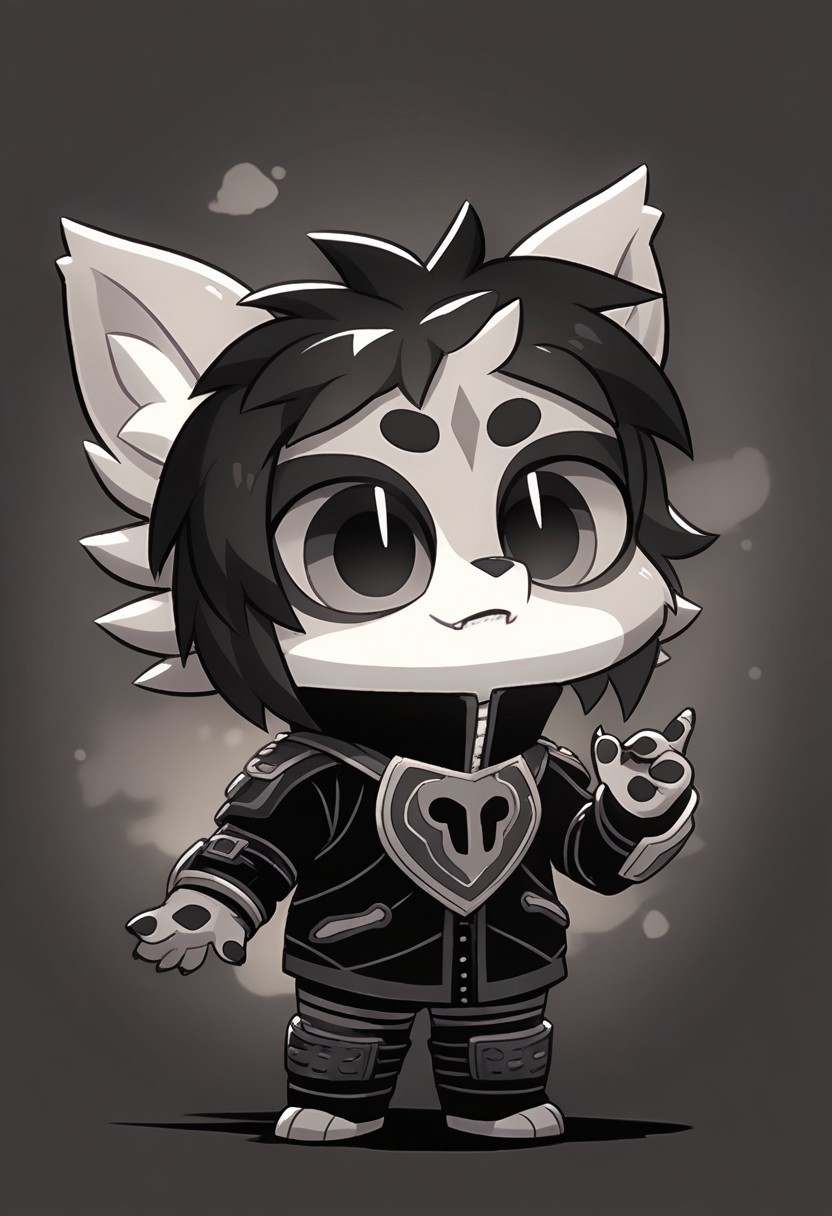 score_9, score_7_up BREAK, solo, 2d, cu1t art style, chibi, Zebstrika with black and white color palette