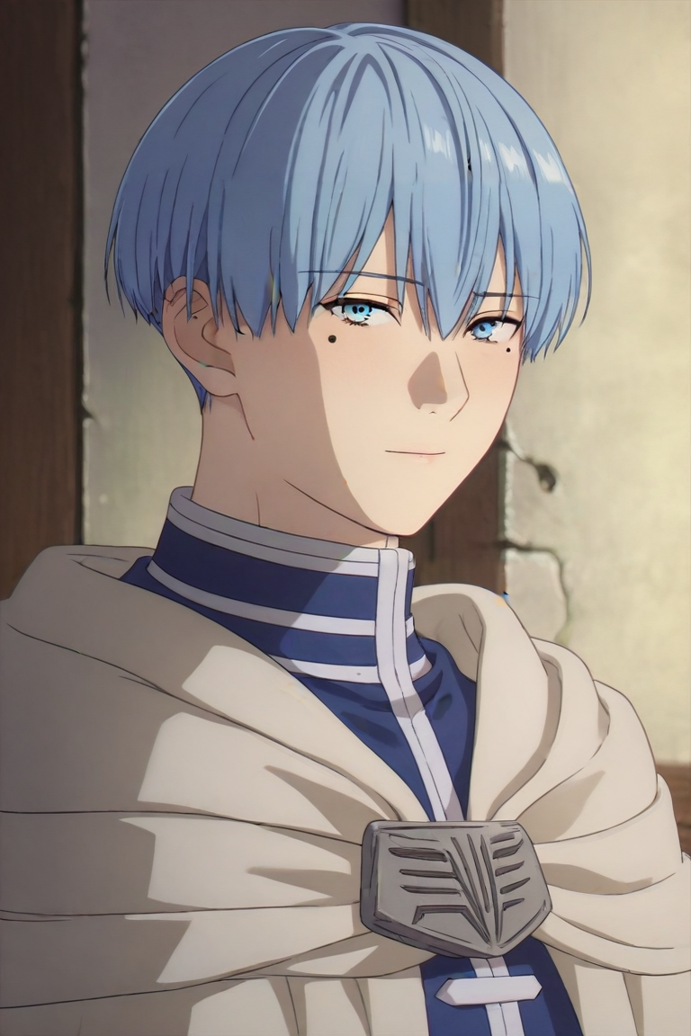score_9, score_8_up, score_7_up, source_anime, (photorealistic:0.6), looking at viewer, , depth of field, 1boy, solo, male focus, <lora:himmel_sousou_no_frieren_pony:1>, himmel_sousou_no_frieren, blue hair, blue eyes, short hair, mole under eye, , fantasy, , <lora:sdxl_lightning_8step_lora:1>