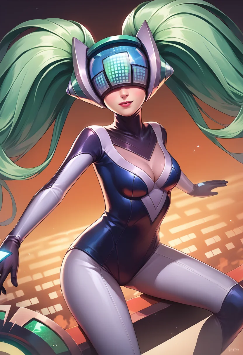 score_9, score_8_up, score_7_up,score_6_up, source_anime,
BREAK
bluesona, 1girl, bodysuit, blue helmet,green hair, twintails, <lora:DJsona-07:1>