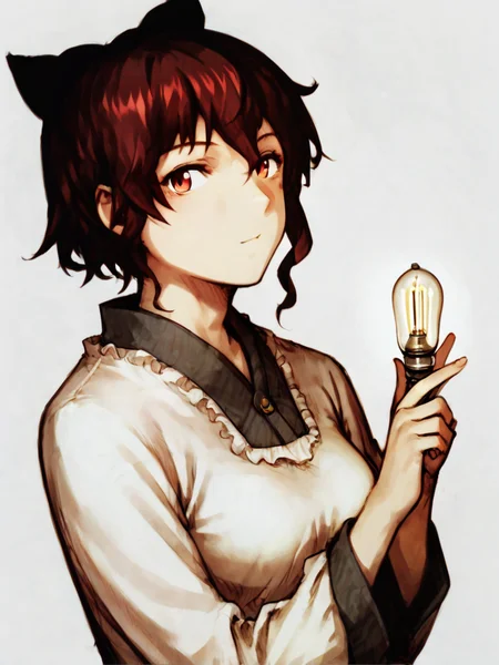 score_9, score_8_up, score_7_up, score_6_up, source_anime, BREAK, white background, 1girl, <lora:Despera-Ain_PDXLv0b-e50:0.8> despera_ain, black bow, medium breasts:1.2, long sleeves, v:1.2, aged up, mature, light bulb