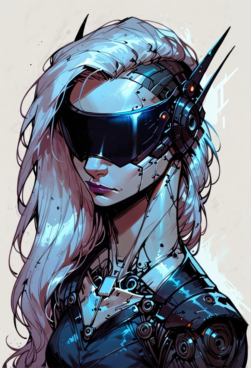score_9, score_8_up, score_7_up, BREAK, 1woman portrait, Recypu style,close up of futuristic robotic female, long hair, white skin, sleek opaque reflective black visor, white background
<lora:Fant5yP0ny:0.6> <lora:fantasy_world_pony:0.9>
<lora:Cherry-Gig:0.55>