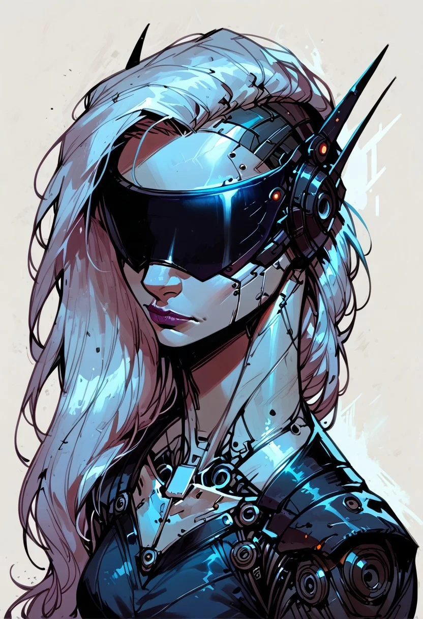 score_9, score_8_up, score_7_up, BREAK, 1woman portrait, Recypu style,close up of futuristic robotic female, long hair, white skin, sleek opaque reflective black visor, white background
<lora:Fant5yP0ny:0.6> <lora:fantasy_world_pony:0.9>
<lora:Cherry-Gig:0.55>