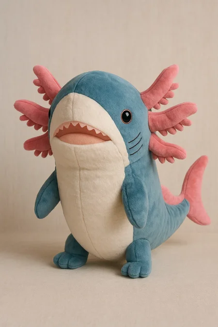 ikea blahaj shark if it were an axolotl instead