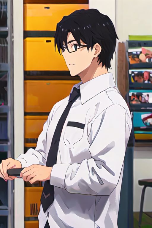 solo, 1boy, solo_focus, AkabaneP, black hair, brown eyes, glasses