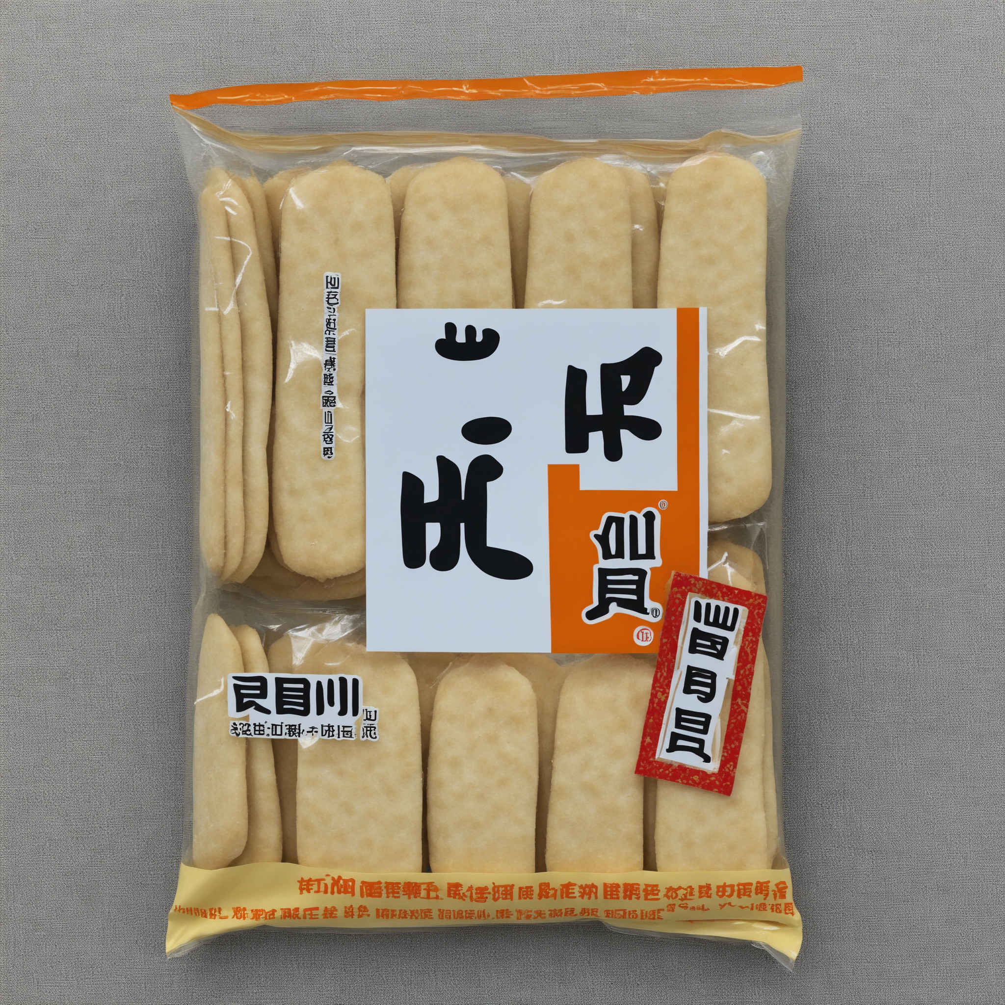 A scene showcasing a packet of Japanese senbei (rice crackers) placed neatly on a table. The packaging, possibly transparent or with a clear window, allows the viewer to see the crispy, golden-brown rice crackers inside. The table surface is clean and simple, emphasizing the appeal of the senbei. The scene should be as realistic as a high-resolution photograph, with even lighting that highlights the texture and inviting nature of the senbeibody,text,  <lora:senbei:0.7>