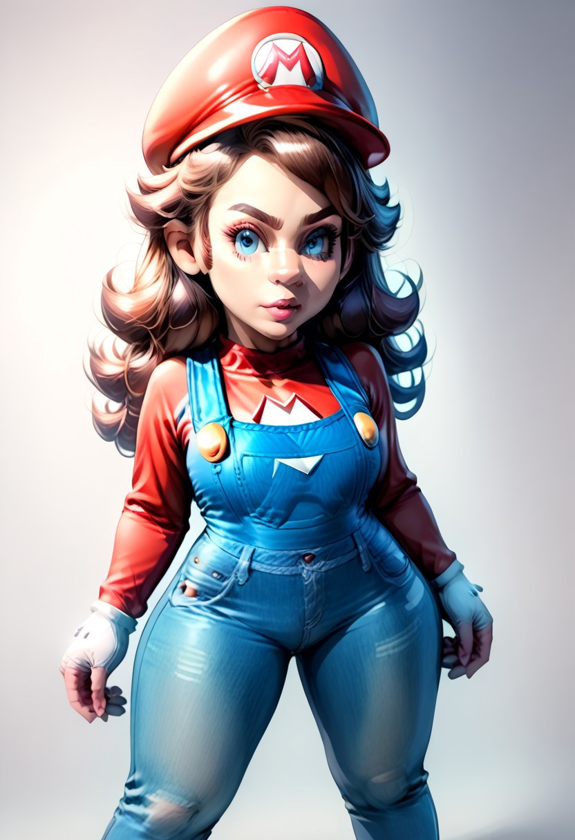 <lora:MtF_Genderswap:1>, genderswap \(mtf\), Mario, facing forward, mario hat, adult woman, extremely large nose, extremely bulbous nose, very wide face, circular head shape, wide chin, wide jawline, brown hair, lightly curly hair, blue eyes, average bust, wide hips, denim coveralls, red shirt, fully clothed, zPDXL, score_9, score_8_up, score_7_up, score_6_up, score_5_up, score_4_up,
full body render, full body, photorealistic image, realistic image, high quality, detailed face, realistic human proportions, detailed clothes, even lighting,