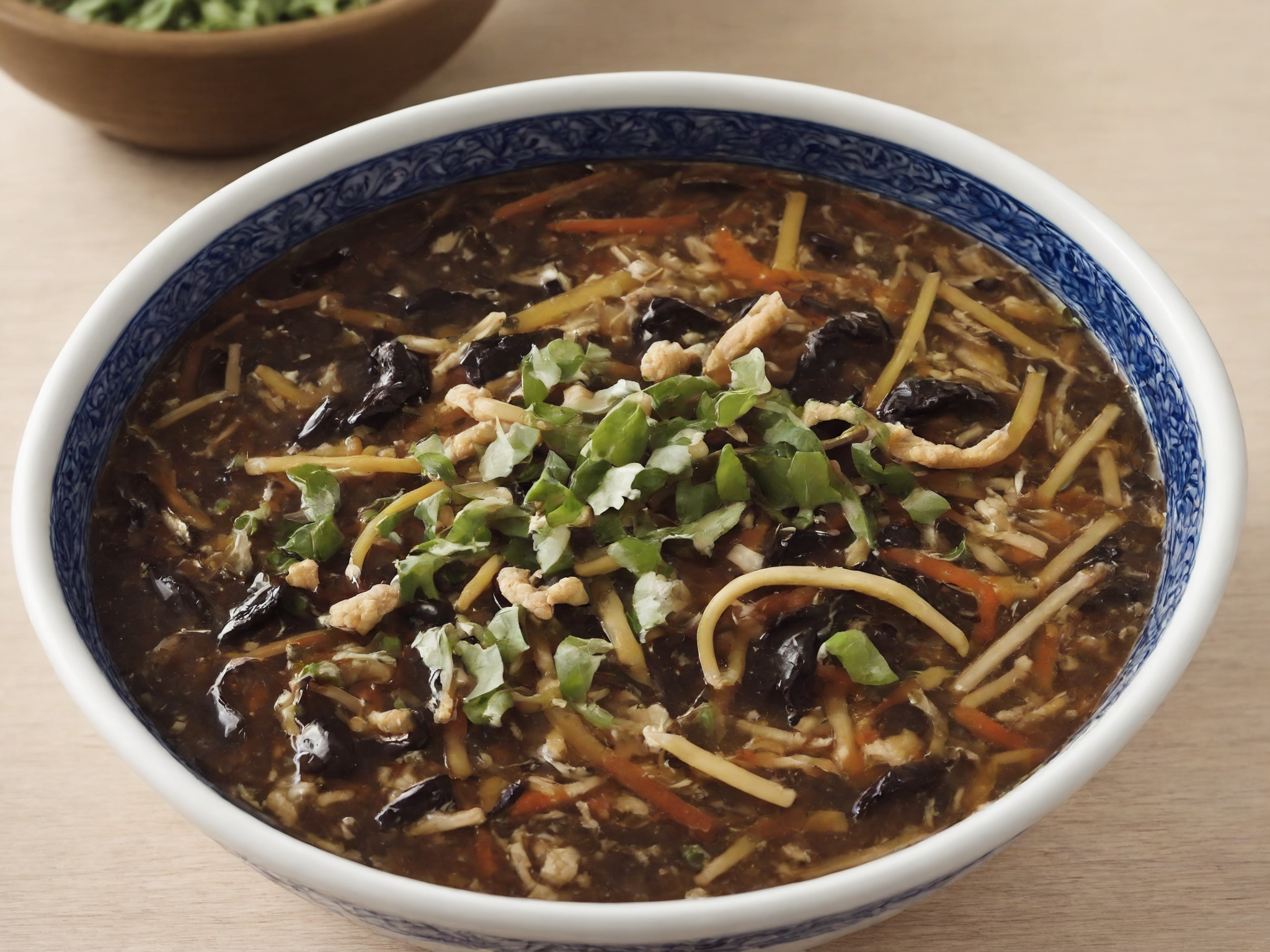 A bowl filled with sssoup, steaming and inviting. The sssoup should have a rich and appetizing color, possibly with visible ingredients or garnishes that enhance its appeal. The scene should be as realistic as a high-resolution photograph, with the focus primarily on the bowl and its contents. The lighting should be soft and warm, highlighting the textures and details of the sssoup,   <lora:sssoup5:0.85>