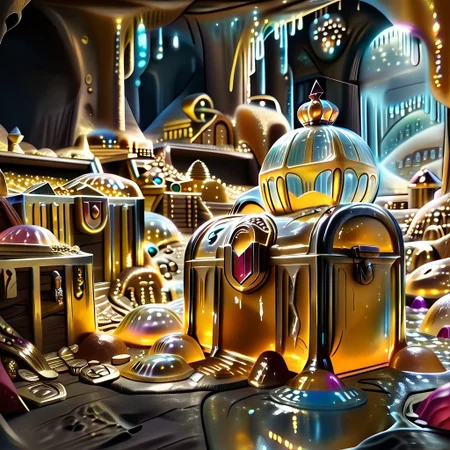 chalice made out of slime, fancy cup made out of slime, fancy chalice made out of slime, Detailed chalice made out of gold slime, Gem-studded slime chalice, multi-colored gems made out of slime, in a room of treasure made out of slime, gold coins and bars made out of slime, wood-like treasure chest made out of slime, wood-colored slime chest,
treasure-room, treasure, treasure chest, gemstone, coins, gold bars, gold pile,
everything made of slime, No simple background,
((translucent slime)), ((transparent slime)), (bioluminescent slime), sl1m3, slime, great lighting, even lighting, no bright spots,