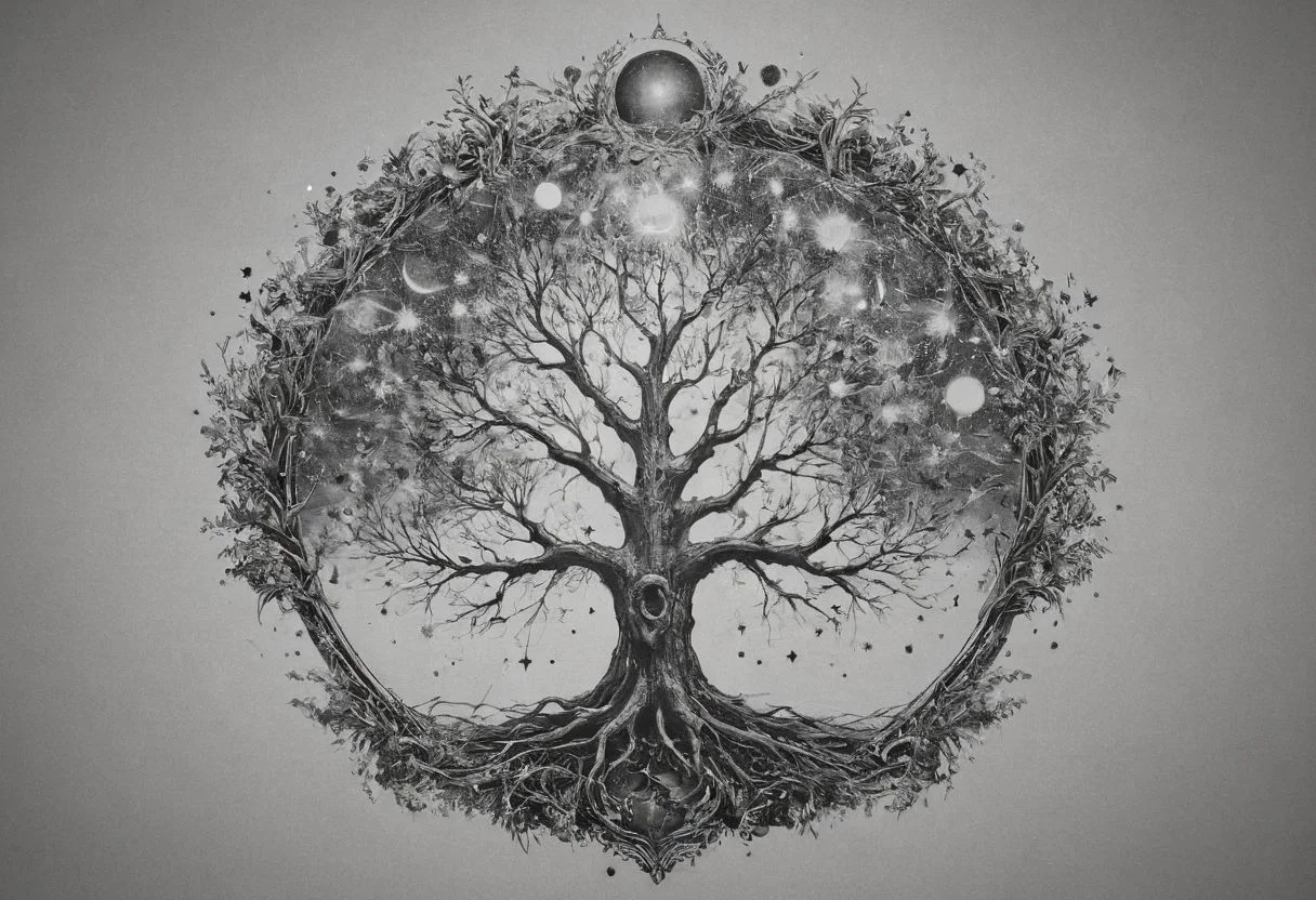 "Visualize a line art tattoo design inspired by the concept of 'as above, so below,' depicting the interconnectedness of the universe. Imagine intertwining elements such as stars, roots, and branches to symbolize the unity of the cosmos and the earth. Consider how you would like these elements to flow together and what symbolic meanings they hold for you. Feel free to explore different styles and compositions to bring this concept to life in your tattoo design.
<lora:add-detail-xl:0.95> <lora:dvr-lnds-sdxl:0.3> dvr-lnds-sdxl <lora:MJ52:0.25> <lora:ral-apoctvisn-sdxl:0.3> ral-apoctvisn <lora:zavy-cntrst-sdxl:0.35> dark, chiaroscuro, low-key <lora:zavy-rmlght-sdxl:0.41> zavy-rmlght <lora:SDXLFaeTastic2400:0.225>