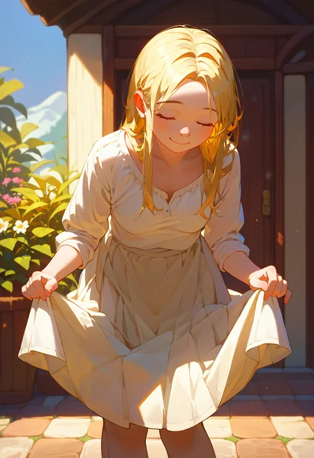 score_9_up score_8_up score_7_up, 1girl, solo, skirt hold bowing, smile, closed eyes, facing viewer, looking at viewer, leaning forward
<lora:skirt_hold_bowing_d16:1>
<lora:falin_marcille_pony_d16:1>