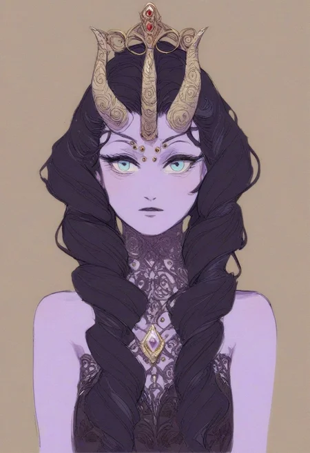 score_9_up, score_8_up, score_7_up, score_6_up, score_5_up, BREAK source_anime, 1girl, solo, attractive mature female, cowboy shot,
.
9. **Succubus Enchantress**: Create a seductive succubus with sultry purple skin and long, flowing midnight black hair. She wears lace and silk that hugs her form tightly, accentuated by sparkling, intricate jewelry. Her captivating eyes glow with lavender energy, and her translucent wings shimmer softly, creating a mystical allure.
12. **Spider Queen**: Create an alluring spider queen with smooth, dark skin and long, silky hair that resembles webbing. Her outfit consists of a rich, black velvet gown adorned with intricate lace and a veil of shimmering silk. Her wide, expressive eyes, reminiscent of a spider's gaze, glisten with intelligence and allure, accented by long, elegant legs.
, sketch, sketchy, fujichai,